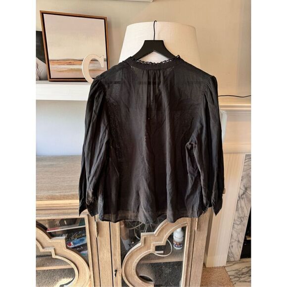 Anthropologie We are Sundays Cora Blouse Black Cotton Long Balloon Sleeve Size X - Picture 6 of 9